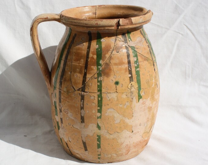 Folk Pottery, Line Decorated Folk Pitcher, Stoneware Bottle, Handpainted Jug, Faience Jug, Folk Ewer