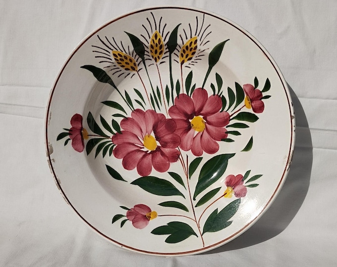 Hollohaza Plate, Hungarian Pottery, Folk, Antique Peasant Plate, Flower Plate