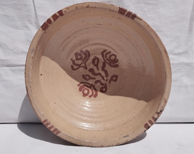 Antique Folk White Traditional Folk Plate, Stoneware Blue Lined Painted Hungarian Platter