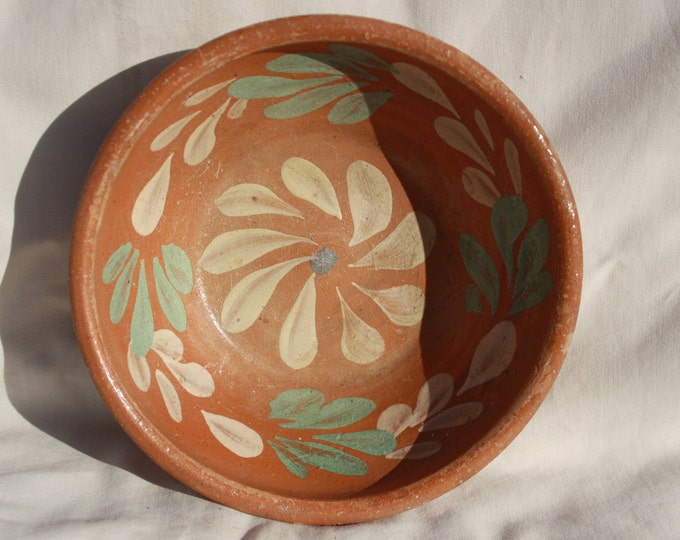 Antique Traditional Flower Decorated Brown Clay Plate, Transylvania Pottery, Folk, Antique Peasant Plate