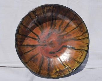 Vintage Retro Style Yellow - Green Glazed Art Ceramic Cubic Pottery Plate