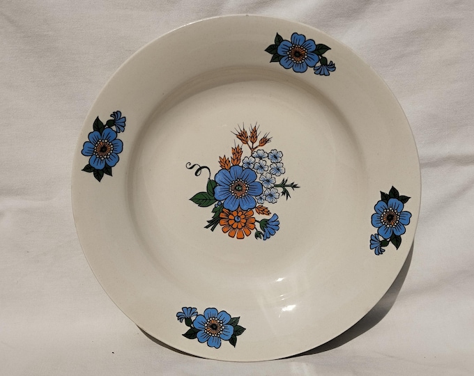 Traditional Czech Flower Motif Plate, Vintage Pottery, Folk, Antique Peasant Plate, Flower Plate