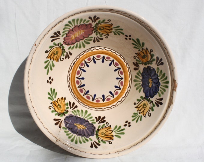 Traditional Hungarian Folk Pottery Plate, Vintage Peasant White Flower Plate