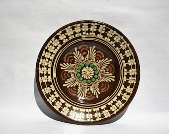 Traditional Folk Hungarian Ceramic Plate, Stoneware Dotted Designed Peasant Plate