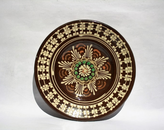 Traditional Folk Hungarian Ceramic Plate, Stoneware Dotted Designed Peasant Plate