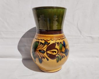 Vintage Hungarian Folk Ceramic Pitcher Vase