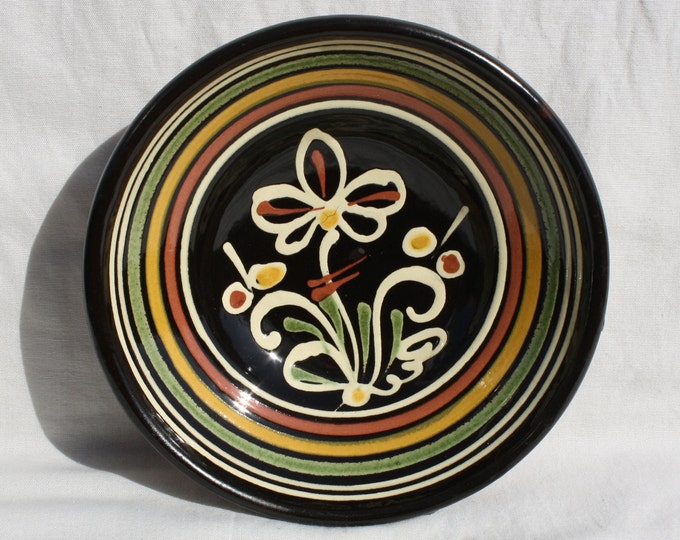 Traditional Hungarian Folk Pottery Plate, Vintage Peasant Flower Plate