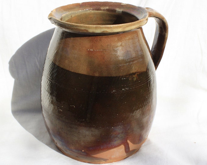 Huge Brown Glazed Stoneware Pot, Traditional Folk Stoneware Pottery, Rare Folk Pitcher, Ceramic Pitcher, Ceramic Old Pottery