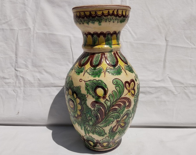 Heavy Ceramic Vase, Hucul Vase, Folk Vase, Folk Ceramic Pitcher, Clay Pitcher, Handpainted Heavy Hutsul Vase