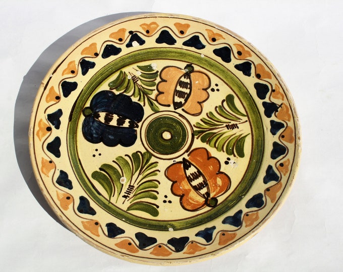 Korond Clay Plate, Transylvania Pottery, Corond Folk Pottery, Antique Peasant Plate