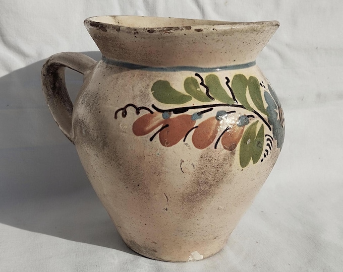 Antique Folk Jar, Folk Bottle, Traditional Little Mug, Handpainted Jug, Faience Jug, Folk Ewer