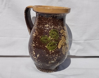 Vintage Hungarian Terracotta Jug: Folk Ceramic Pitcher, 1930s