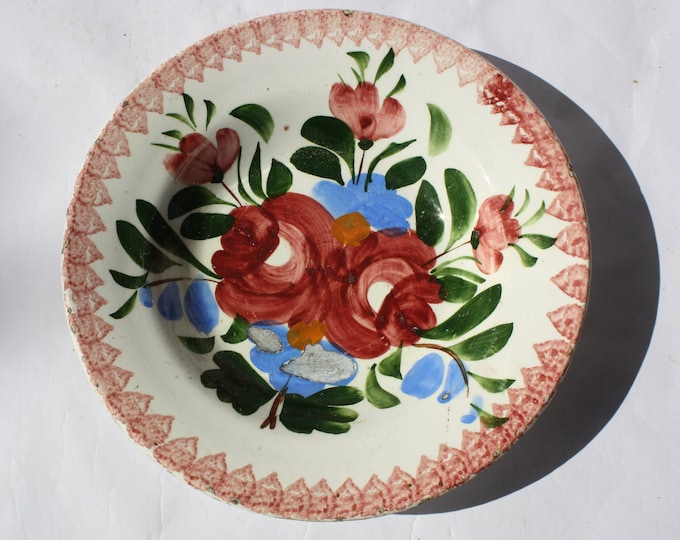 Traditional Hungarian Hollohaza Folk Pottery Plate, Vintage Peasant Flower Plate