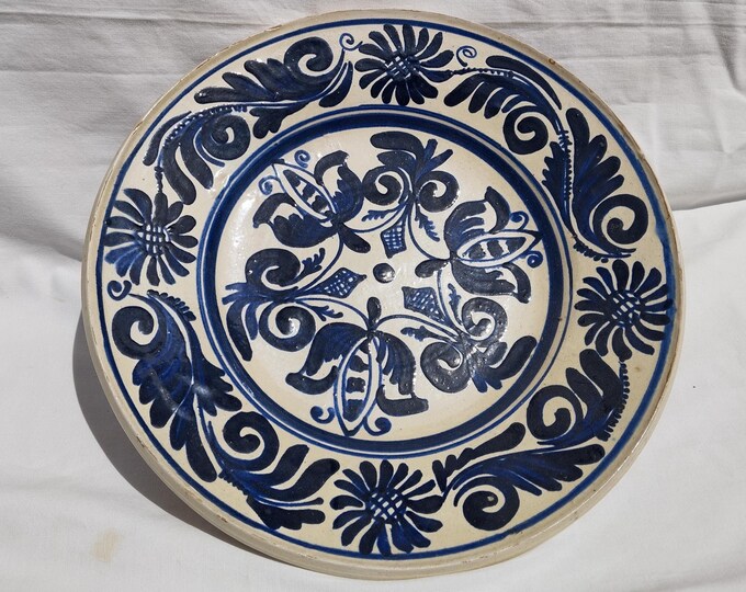Antique Blue Traditional Folk Plate, Folk Designed Plate