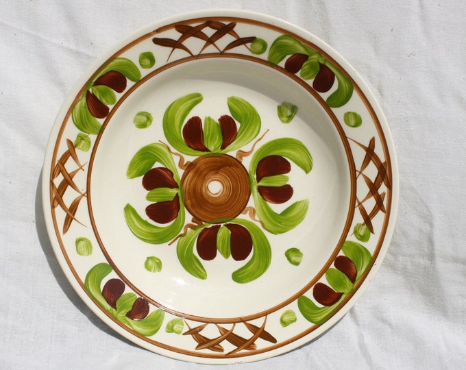 Clay Plate, Czech Pottery, Folk Plate, Vintage Peasant Plate