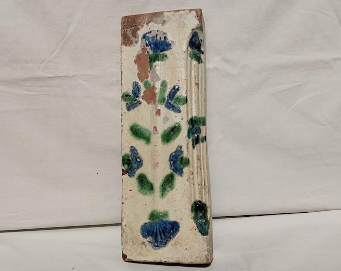 Antique Transylvania 19th century Tile Stove, Folk White Glazed Flower Decorated Country House Tile
