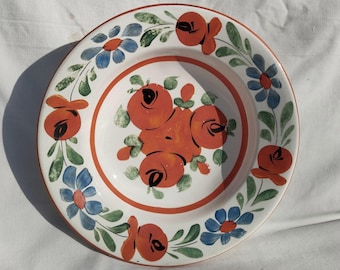 Traditional Hungarian Folk Pottery Plate, Vintage Peasant Flower Plate