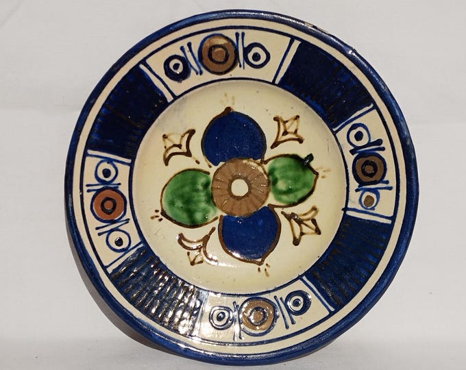 Vintage Blue Traditional Transylvania Korond Plate, Folk Designed Korond Plate