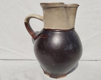 Antique Folk Traditional Ceramic Pitcher: Hungarian Brown Ewer