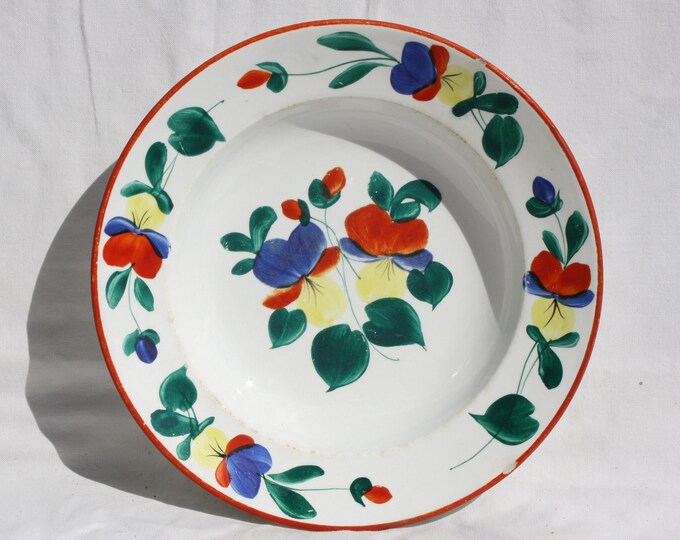Traditional Hungarian Hollohaza Folk Pottery Plate, Vintage Peasant Flower Plate