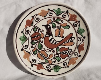 Antique Transylvanian Clay Plate: Handpainted Folk Art, Korond Pottery