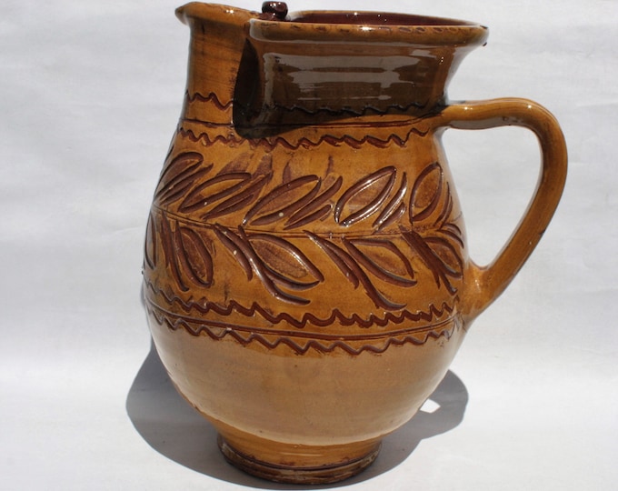 Stoneware Huge Wine Pitcher, Relief Folk Water Jug