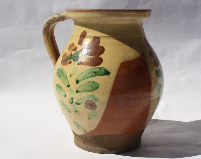 Glazed Traditional Pot, Folk Pitcher, Folk Bottle, Traditional Jug, Handpainted Jug, Faience Jug, Folk Ewer, Splashed Glazed