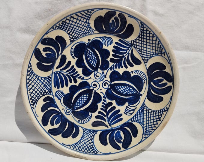 Antique Blue Traditional Transylvania Plate, Folk Designed Korond Plate