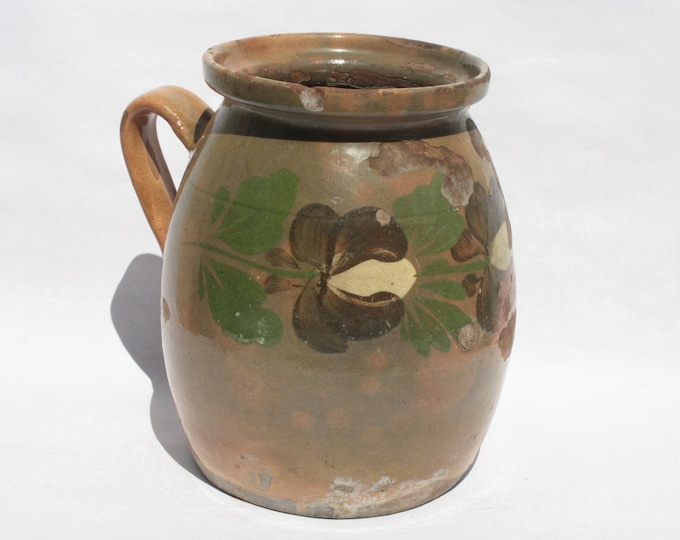 Stoneware Rare Folk Glazed Pitcher, Huge Folk Pitcher, Vintage Ewer, Ceramic Pitcher, Ceramic Potter