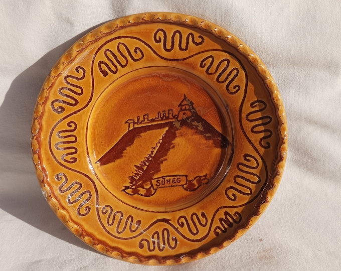 Ceramic Carved Plate, Hungarian Traditional Pottery Clay Plate, Wheat Design, Antique Peasant Plate