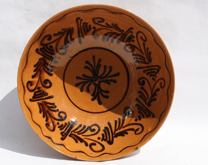 Traditional Folk Countrystyle Decoration Clay Plate, Hungary Pottery, Folk Ceramic, Antique Peasant Plate