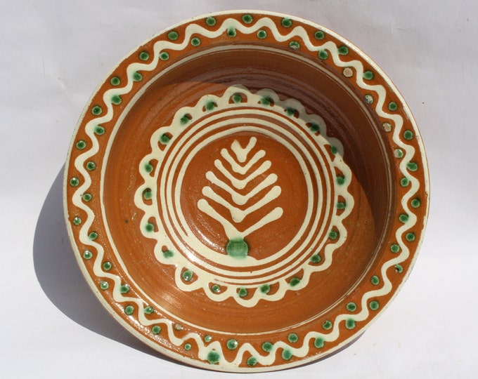 Antique Traditional Folk Countrystyle Decoration Clay Plate, Transylvania Pottery, Folk Plate, Antique Peasant Plate