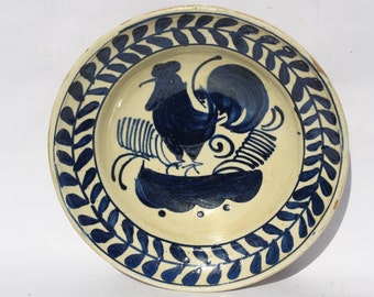 Clay Plate, Transylvania Cockerel Pottery, Folk Plate, Antique Peasant Plate, Bird Plate