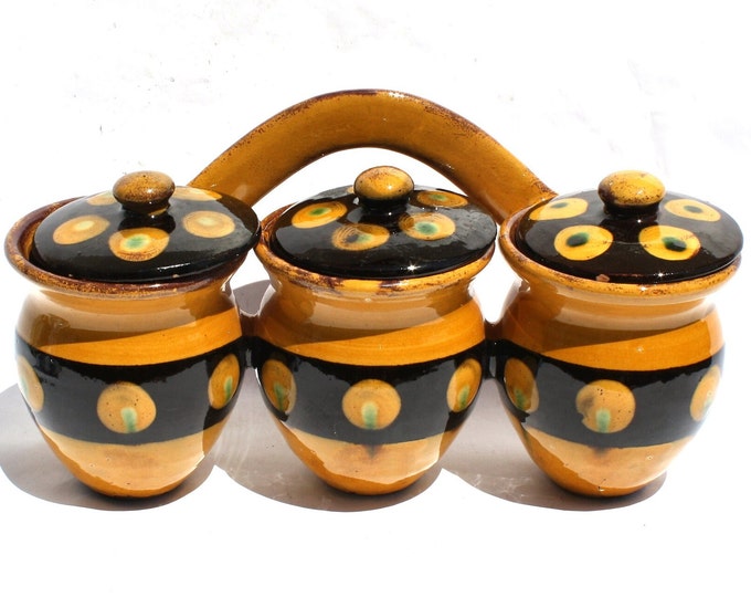 Spice Rack, Ceramic Spice Holder,  Folk Ceramic Salt Cellar, Salt Bowl, Vintage Salt Cellar