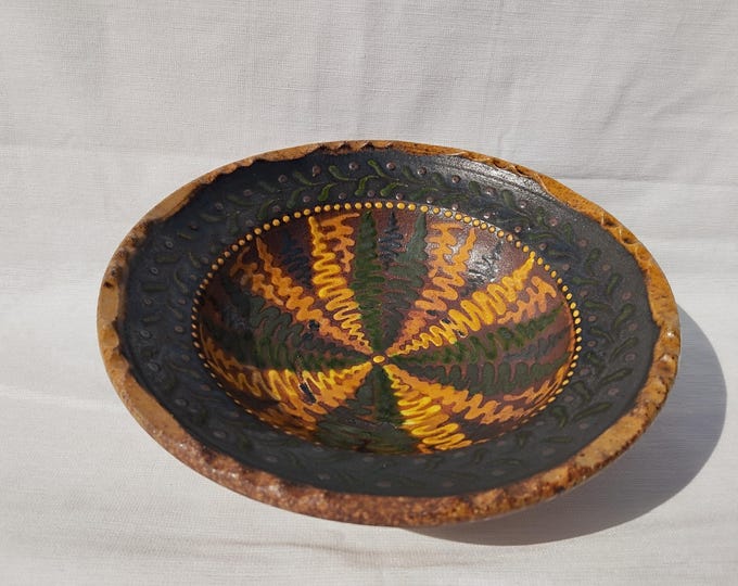 Traditional Folk Hungary Dark Brown Ceramic Plate, Hungarian Pottery Peasant Plate