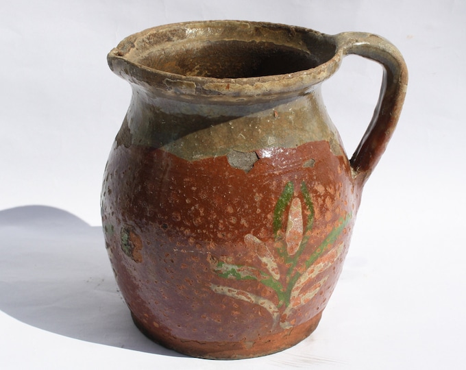 Little Traditional Jug, Terracotta milk Jug, Folk Pitcher, Vintage Ewer, Ceramic Pitcher, Ceramic Potter, Milk Bowl