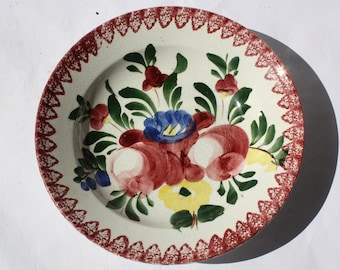 Traditional Hungarian Hollohaza Folk Pottery Plate, Vintage Peasant Flower Plate
