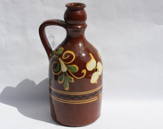 Brown Glazed Stoneware Pot, Traditional Folk Stoneware Pottery, Rare Folk Wine Pitcher, Ceramic Pitcher
