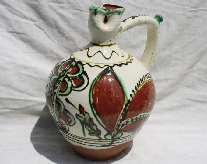 Folk Pitcher, Folk Bottle, Handpainted Jug, Ethnographical Jug, Folk Ewer, Rattle jar