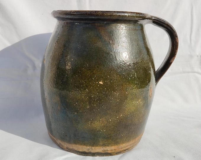 Huge Green Glazed Pot, Traditional Folk Stoneware Pottery, Rare Folk Pitcher, Ceramic Pitcher, Ceramic 150 years old Pottery