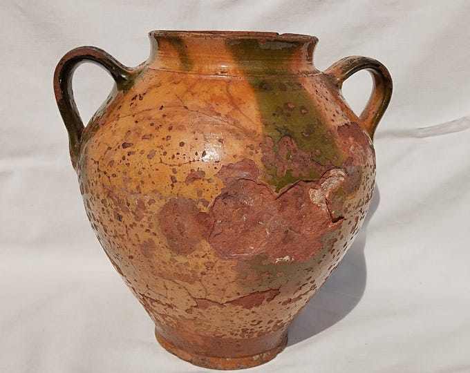 Green Brown Glazed Pot, Traditional Folk Stoneware Pottery, Rare Folk Pitcher, Ceramic Pitcher