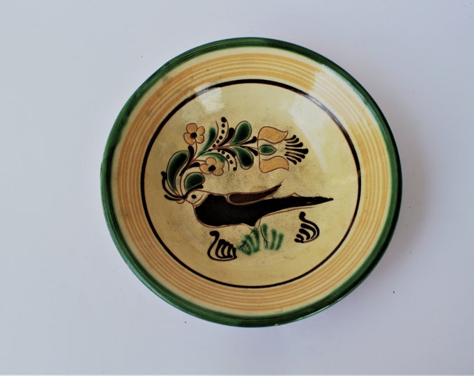 Clay Plate, Hungarian Pottery, Folk, Antique Peasant Plate, Bird Plate