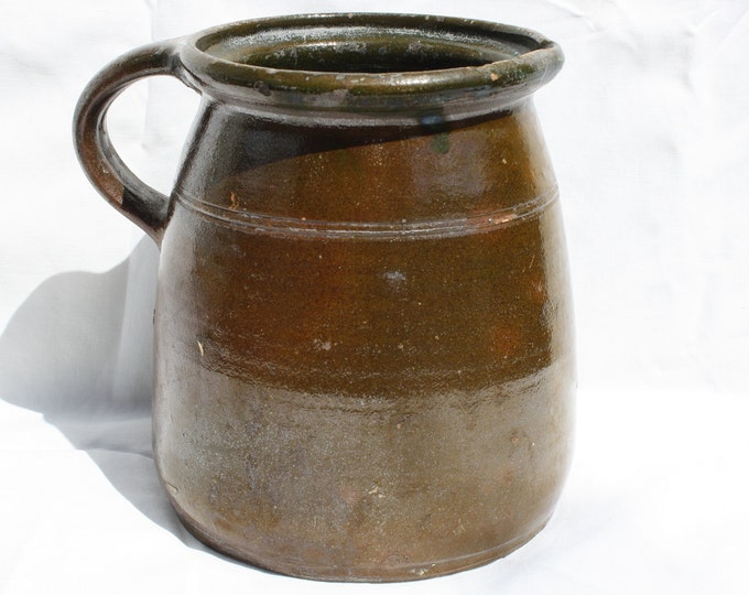 Green Glazed Pot, Traditional Folk Stoneware Pottery, Rare Folk Pitcher, Ceramic Pitcher, Ceramic 150 years old Pottery
