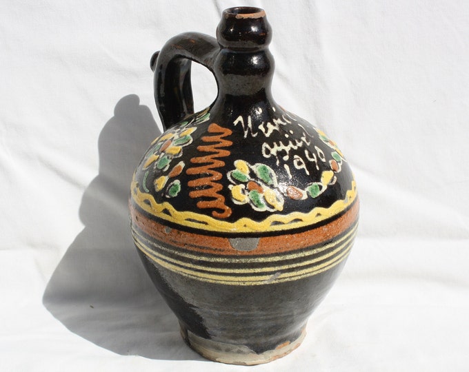 Antique Black Water Pitcher from 1940 from Hungary, Mariagyüd