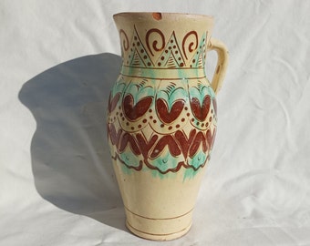 Jarra de cerámica vintage Hutsul pintada a mano, jarrón folclórico