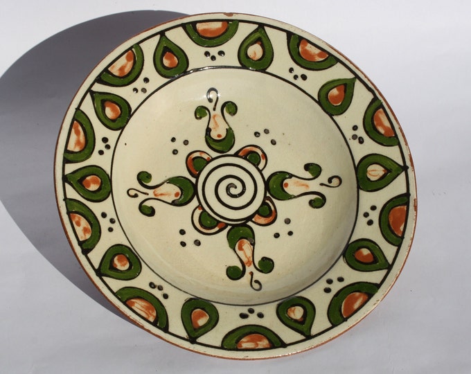 Clay Plate, Transylvania Pottery, Folk Plate, Antique Peasant Plate
