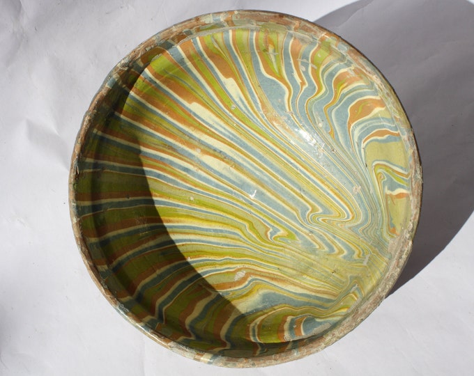 Huge Traditional Flow Glazed Clay Plate, Ethnographical Pottery, Folk Peasant Plate