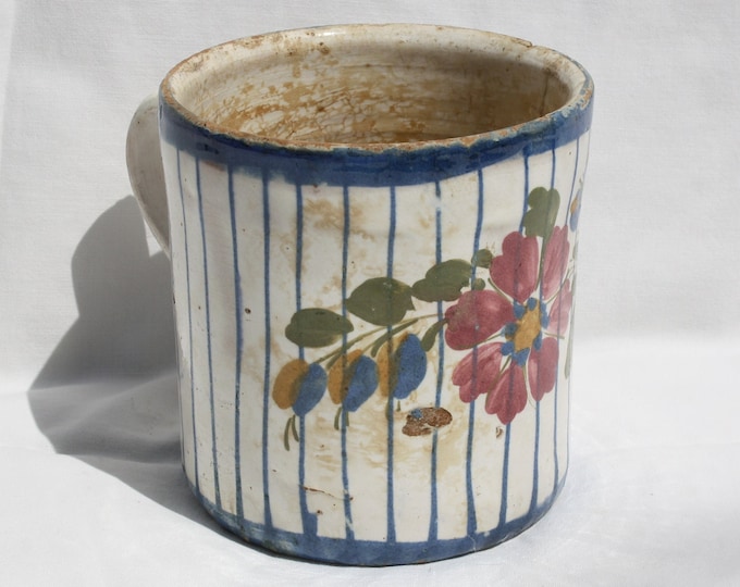 Folk Pottery, Line Decorated Folk Pitcher, Stoneware Bottle, Handpainted Jug, Faience Jug, Folk Ewer