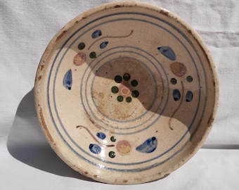 Reserved_Antique Folk White Traditional Folk Plate, Stoneware Blue Lined Painted Hungarian Platter