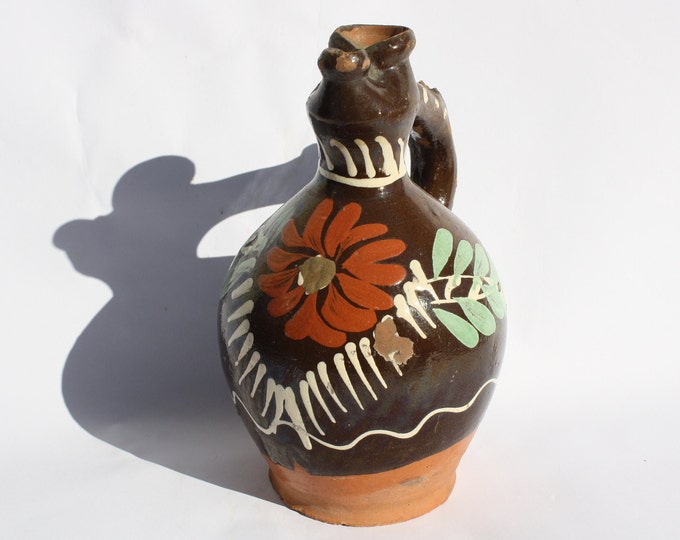 Folk Pitcher, Folk Bottle, Handpainted Jug, Ethnographical Jug, Folk Ewer, Rattle jar